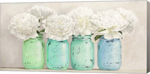 Framed Peonies in Mason Jars (detail) Print