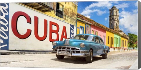 Framed Vintage Car and Mural, Cuba Print