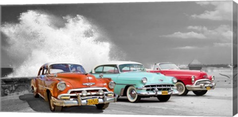 Framed Cars in Avenida de Maceo, Havana, Cuba (BW) Print