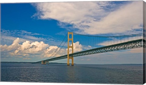 Framed Blue Skies over the Mackinac Bridge Print