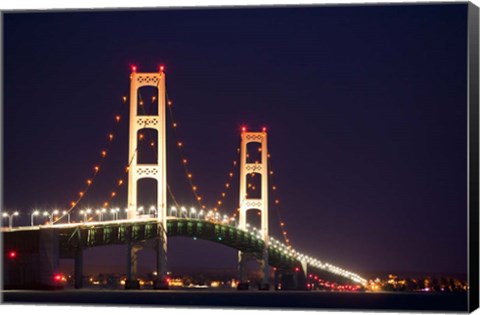 Framed Mackinac Bridge at Night Print