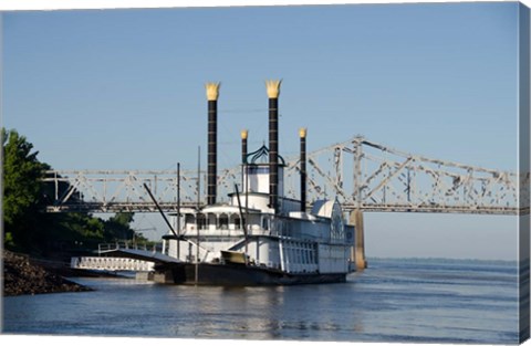 Framed Paddlewheel boat and casino, Mississippi River, Mississippi Print