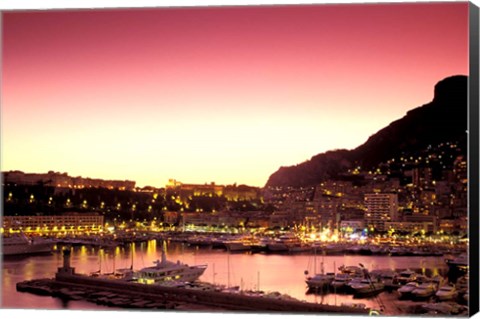 Framed Harbor at Sunset, Monte Carlo, Cote D&#39;Azure, Monaco Print