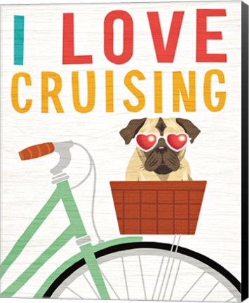 Framed Beach Bums Pug Bicycle I Love Print