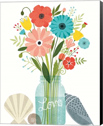 Framed Seaside Bouquet II Mason Jar Print