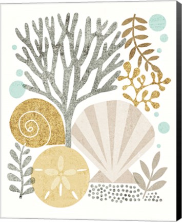 Framed Under Sea Treasures V Gold Neutral Print