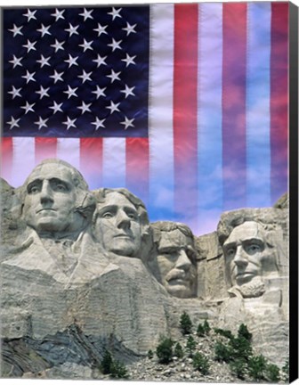 Framed American flag and Mt Rushmore Print