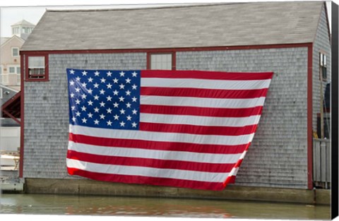 Framed Massachusetts, Nantucket, Flag on boathouse Print