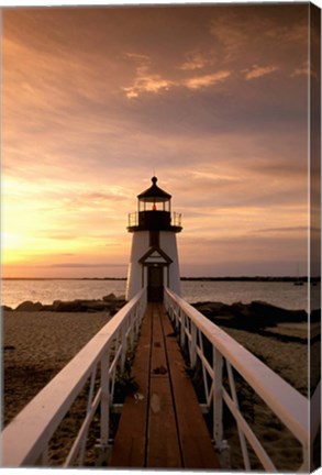 Framed Brant Point lighthouse at Dusk, Nantucket Print