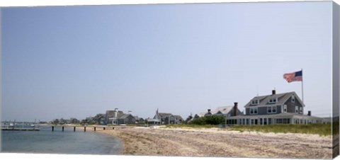 Framed Beach with buildings in the background, Jetties Beach, Nantucket, Massachusetts Print