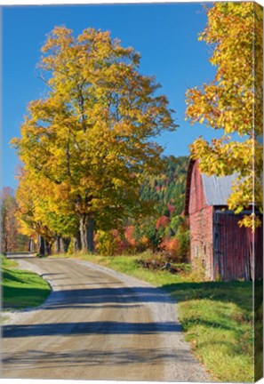 Framed Road beside Classic Farm in Autumn, New Hampshire Print