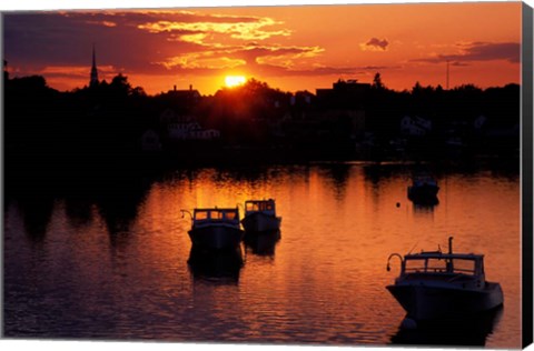 Framed Sunset on Boats in Portsmouth Harbor, New Hampshire Print