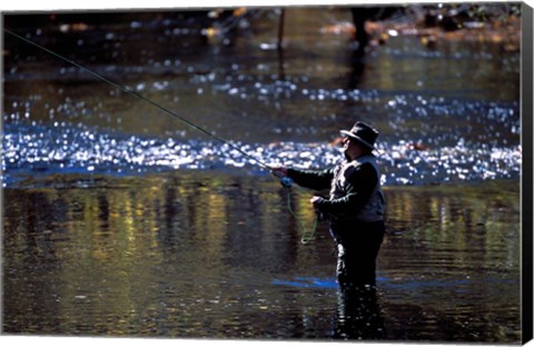 Framed Fly Fisherman on the Lamprey River Below Wiswall Dam, New Hampshire Print