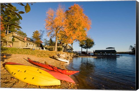 Framed Kayaks at Lake Winnipesauke, New Hampshire Print