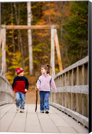 Framed Children on suspension bridge New Hampshire Print