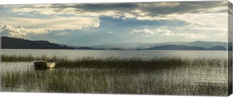 Framed Boat at Rest on Lake Titicaca, Bolivia Print