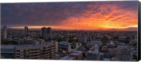 Framed Cityscape at sunset, Santiago, Chile Print