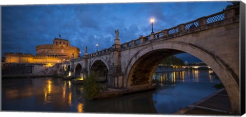 Framed Ponte Sant&#39;Angelo over river with Hadrian&#39;s Tomb in the background, Rome, Lazio, Italy Print