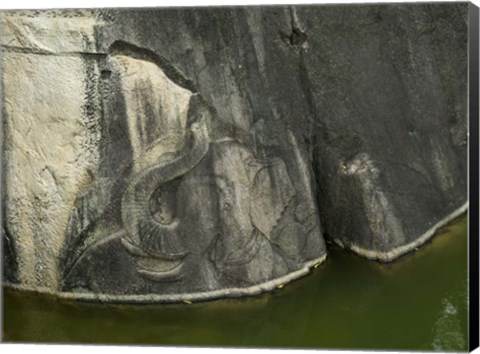 Framed Elephant Carved into Rock, Anuradhapura, Sri Lanka Print