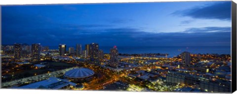 Framed Downtown Honolulu at Night, Oahu, Hawaii Print