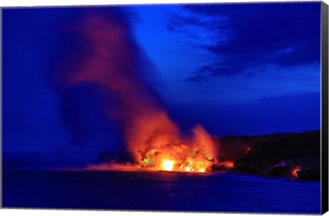 Framed Lava Flowing Into Ocean, Hawaii Volcanoes National Park, Big Island, Hawaii Print