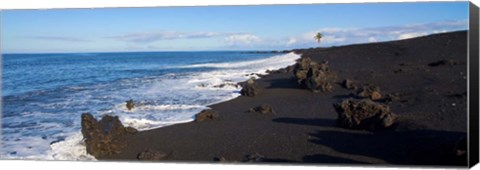 Framed Elevated View of Beach, Keawaiki Bay, Black Sand Beach, Kohala, Big Island, Hawaii Print