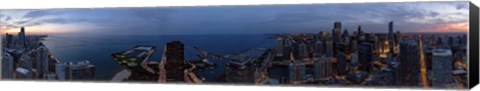 Framed Aerial View of a City at Dusk, Lake Michigan, Illinois Print