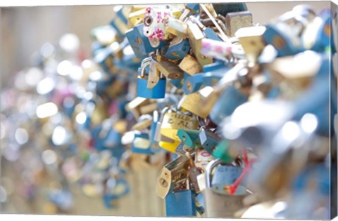 Framed Abundance of Love Padlocks on Railings, Prague Print