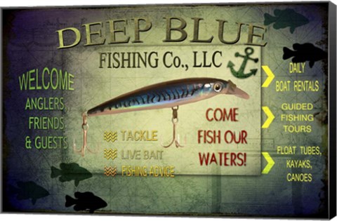 Framed Fishing - Deep Blue LLC sign Print