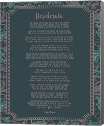 Framed Desiderata Floral Frame Turquoise Print