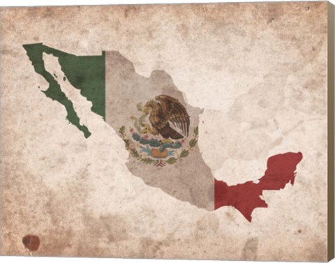 Framed Map with Flag Overlay Mexico Print