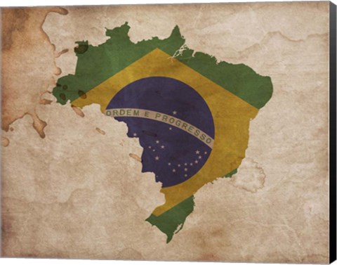 Framed Map with Flag Overlay Brazil Print