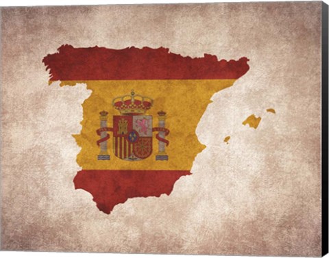 Framed Map with Flag Overlay Spain Print