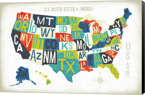 Framed Letterpress USA Map Print