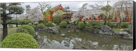 Framed Trees in Pond at Sanjusangen-Do Temple, Kyoto, Japan Print
