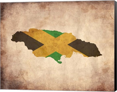 Framed Map with Flag Overlay Jamaica Print