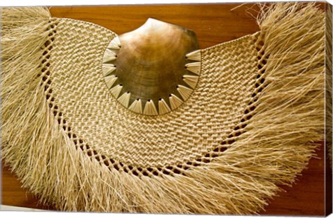 Framed Fiji, Lautoka, Woven grass and shell fan, craft Print