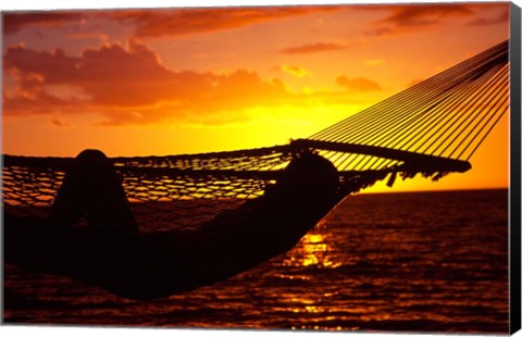 Framed Hammock and Sunset, Denarau Island, Fiji Print