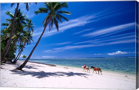 Framed Girl on Beach and Coconut Palm Trees, Tambua Sands Resort, Fiji Print