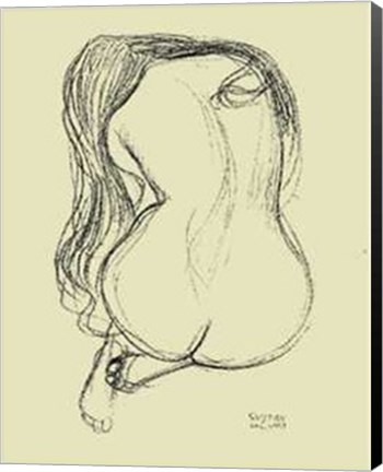 Framed Seated Nude Woman Study Print