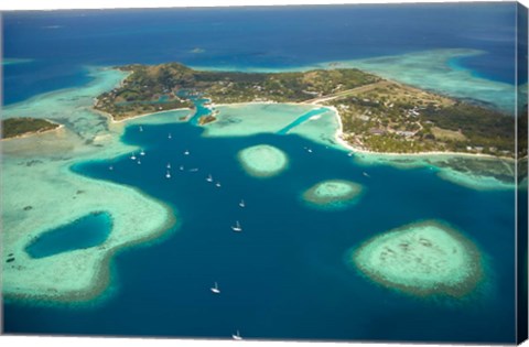 Framed Coral reef and Malolo Lailai Island, Fiji Print