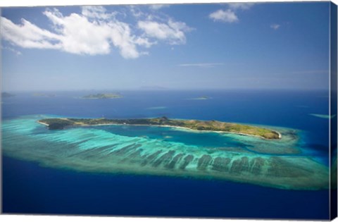 Framed Mana Island and coral reef, Mamanuca Islands, Fiji Print