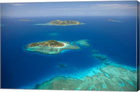 Framed Matamanoa Island and coral reef, Mamanuca Islands, Fiji Print