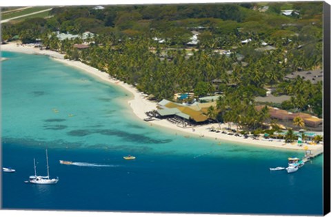 Framed Aerial view of Plantation Island Resort, Mamanuca Islands, Fiji Print