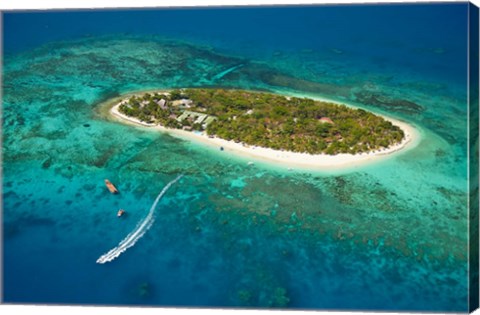 Framed Treasure Island Resort and boat, Mamanuca Islands, Fiji Print