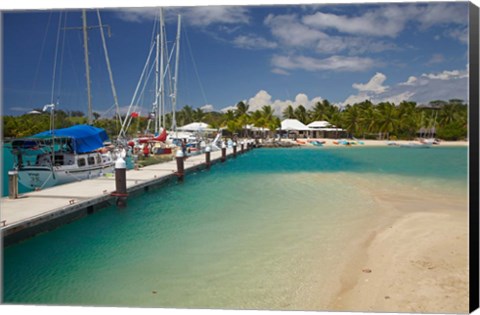 Framed Yachts tied up at Musket Cove Island Resort, Malolo Lailai Island, Mamanuca Islands, Fiji Print