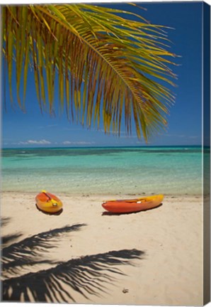 Framed Kayaks on the beach, Mamanuca Islands, Fiji Print