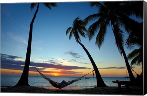 Framed Hammock and sunset, Plantation Island Resort, Malolo Lailai Island, Mamanuca Islands, Fiji Print