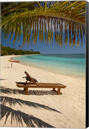 Framed Beach, palm trees and lounger, Plantation Island Resort, Fiji Print