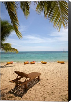 Framed Beach, palm trees and lounger, , Fiji Print